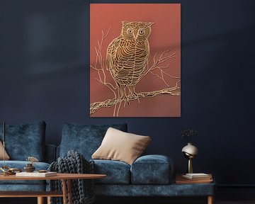 Uil op tak bruin-bruin-roodbruin van Harmanna Digital Art