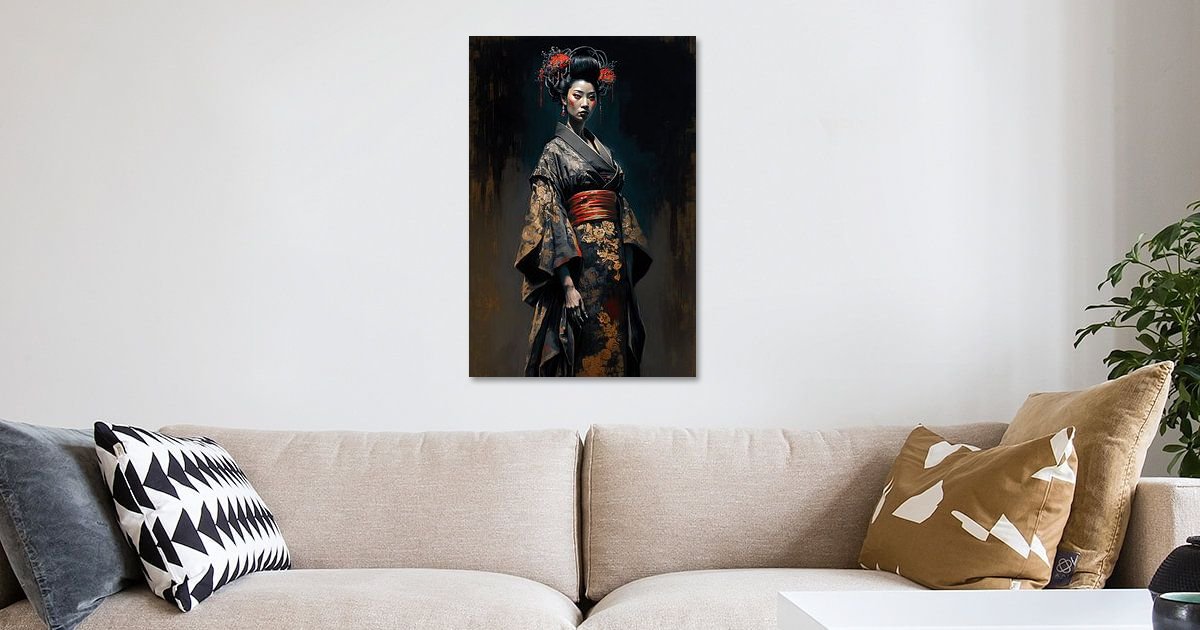 Geisha Dreams Grey Kimono by DNH Artful Living on canvas, poster, wallpaper  and more