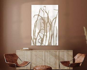Ikigai. Sun and Grass. Abstract Zen art. Japandi style in earthy tints I by Dina Dankers