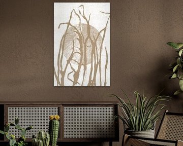 Ikigai. Sun and Grass. Abstract Zen art. Japandi style in earthy tints II by Dina Dankers