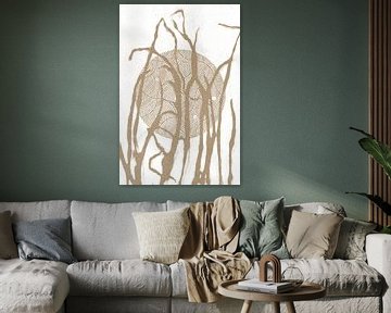 Ikigai. Sun and Grass. Abstract Zen art. Japandi style in earthy tints VII by Dina Dankers