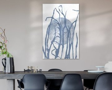 Ikigai. Zon en gras. Abstracte Zen kunst. Japanse stijl in blauw en wit VII van Dina Dankers