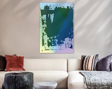Art abstrait moderne en dégradé de néons et de pastels en bleu, vert, violet et jaune. sur Dina Dankers