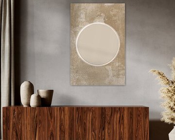 Abstracte Zen kunst. Ikigai, maan en zon. Japanse stijl in bruin en beige van Dina Dankers