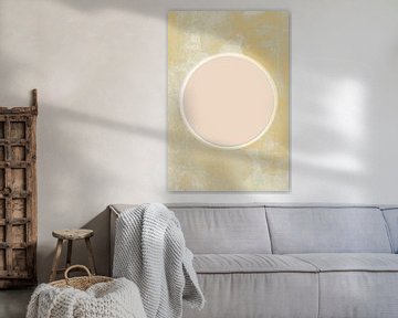Abstracte Zen kunst. Ikigai, maan en zon. Japanse stijl in goud en beige van Dina Dankers