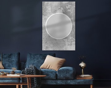 Abstracte Zen kunst. Ikigai, maan en zon. Japanse stijl in grijs en wit