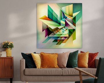 Abstract geometric shapes in green, gradient planes by Roger VDB