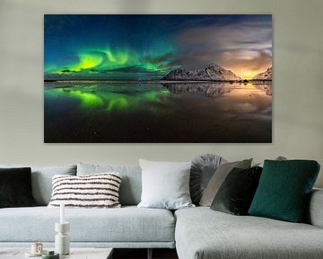 Aurora Borealis, Noorderlicht in Noorwegen op het strand van Skagsanden van Thomas Rieger