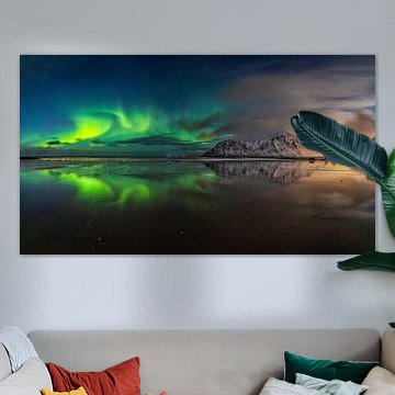 Aurora Borealis, Nordlichter in Norwegen am Skagsanden beach