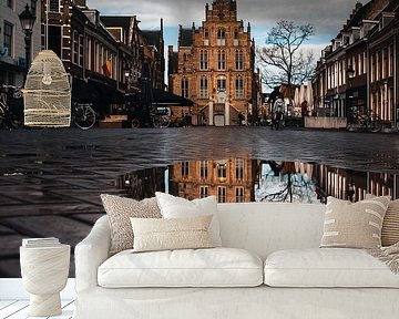 Weerspiegeling van het stadhuis van Culemborg na een regenbui van Arthur Scheltes