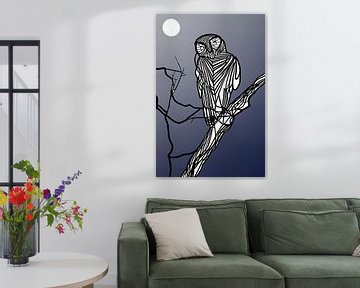 Uil kijkt om zwart-wit-maanlicht van Harmanna Digital Art