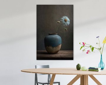 Nature morte avec un vase bleu et une marguerite blanche sur Digitale Schilderijen