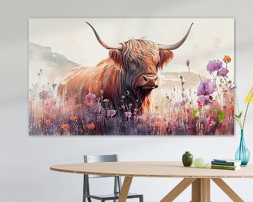 Schottischer Highlander inmitten von Blumen von But First Framing