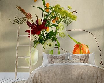 Still Life. Fresh Summer Bouquet. Delft Blue. by Alie Ekkelenkamp