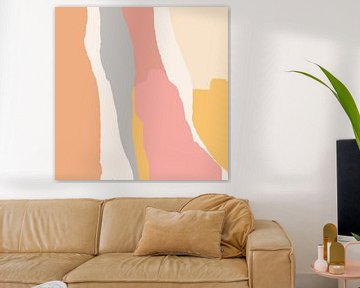 Pastels. Good vibes modern abstract schilderij in oranje, grijs, roze, geel van Dina Dankers