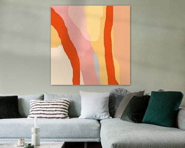 Pastels. Peinture abstraite moderne de bonnes vibrations en rose, jaune et orange. sur Dina Dankers