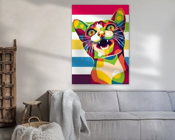 Portrait de chat miaulant en Pop Art sur Lintang Wicaksono