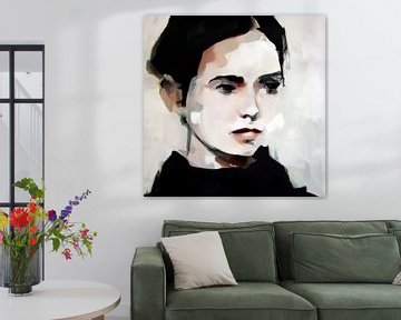Portret van een vrouw in voornamelijk zwart-wit van Carla Van Iersel