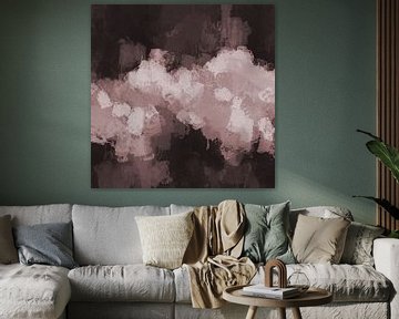 Modern abstract expressionistisch schilderij in pastel roze en bruine kleuren. van Dina Dankers