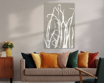 White grass   in retro style. Modern botanical minimalist art in concrete grey and white by Dina Dankers