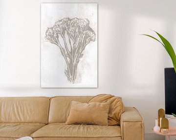 Taupe bloem in retro stijl. Moderne botanische minimalistische kunst in betongrijs en wit van Dina Dankers