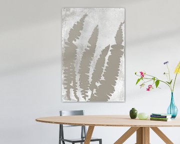 Taupe ferns   in retro style. Modern botanical minimalist art in concrete grey and white by Dina Dankers