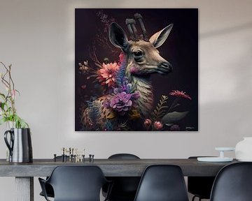 cerf avec des fleurs sur Gelissen Artworks