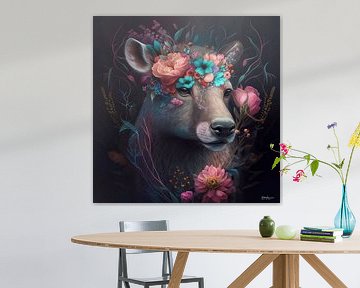 cerf avec des fleurs sur Gelissen Artworks