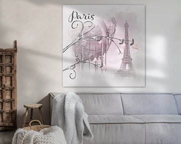 Typisch Paris - rosa Aquarell mit Herzen von Melanie Viola