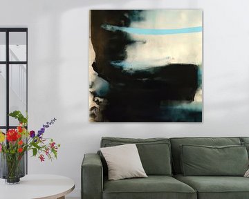 Modern abstract in zwart-wit en lichtblauw van Studio Allee