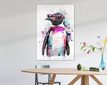 Pinguïn in het roze van Poster Art Shop