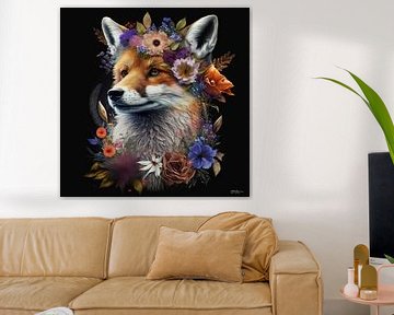 renard avec des fleurs sur Gelissen Artworks