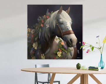 Pferd mit Blumen von Gelissen Artworks