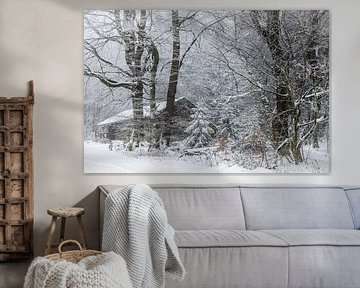 Hut in the winter forest