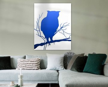 Eule auf Zweig blau-weiß von Harmanna Digital Art