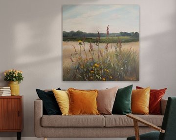 Wilde bloemen in een veld (olieverf) van Henk van Holten