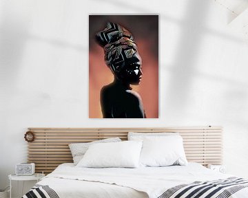 Afrikaanse vrouw met hoofddoek en ondergaande zon van The Art Kroep