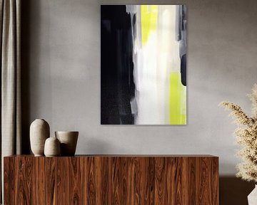 Modern abstract in zwart-wit en fel neon geel van Studio Allee