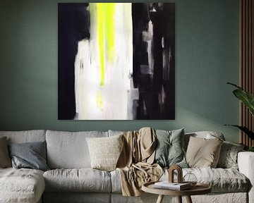 Modern abstract in zwart-wit en fel neon geel van Studio Allee
