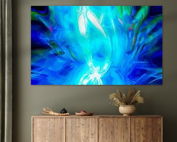 Leuchtender Lotus Zen Abstraktion Wasserblau von Mad Dog Art