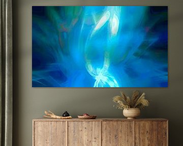 Lichtgevende Lotus Zen Abstractie Blauw van Mad Dog Art