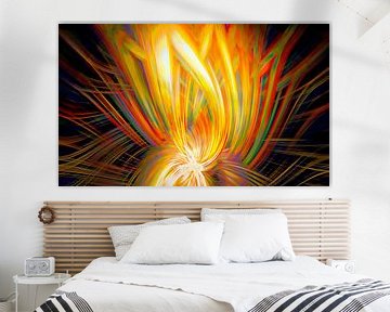 Lichtgevende Lotus Zen Abstractie in warme kleuren van Mad Dog Art