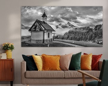 View of the Alps and the Watzmann in Berchtesgaden in black by Manfred Voss, Schwarz-weiss Fotografie