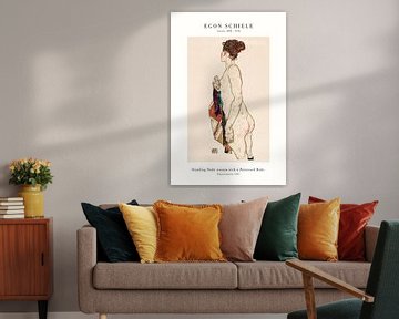 Egon Schiele - Femme nue avec une robe à motifs