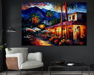 Mexicaans restaurant in Palm Springs, stijl Leonid Afremov van Jan Bechtum