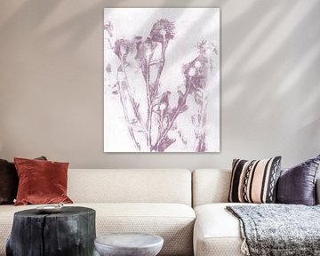 Purple flowers on white. Natural living. Botanical art in pastel colors. by Dina Dankers