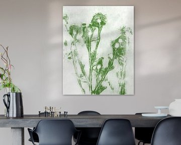 Green flowers on white. Natural living. Botanical art in pastel colors. by Dina Dankers