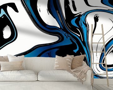 Retro Abstractie in Blauw van Mad Dog Art