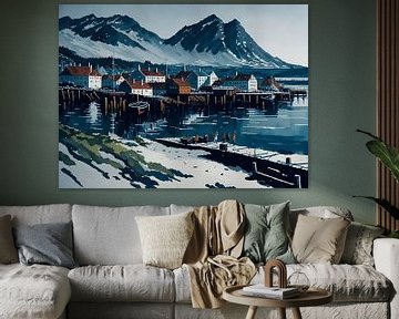 Norwegen Hafenstadt Aquarell von Jan Bechtum