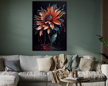 Fleur prise dans l'eau avec de la peinture acrylique et du floetrol sur Harry Stok